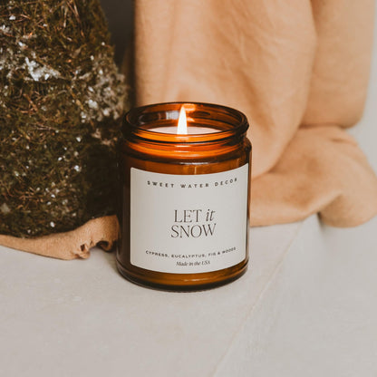 Sweet Water Decor Let it Snow Christmas Scented Candles - Christmas Stocking Stuffers Soy Candles with Cypress Scent - Christmas Candles with 40 Hours Burn Time - 9Oz Black Lid Amber Jar Wax Candles