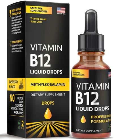 Vitamin B12 Liquid Drops - Vegan B12 vitamins 5000 mcg Methylcobalamin Fast-Acting Sublingual B Complex Liquid Vitamin B2, B3, B6 - Non-GMO, No Dairy, Soy & Sugar, Raspberry Flavor, 2 fl. oz.