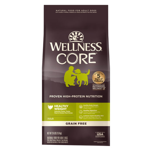 Wellness CORE Grain-Free High-Protein Dry Dog Food, Natural Ingredients, Made in USA with Real Meat, All Breeds, For Adult Dogs (Reduced Fat, 26-Pound Bag)
