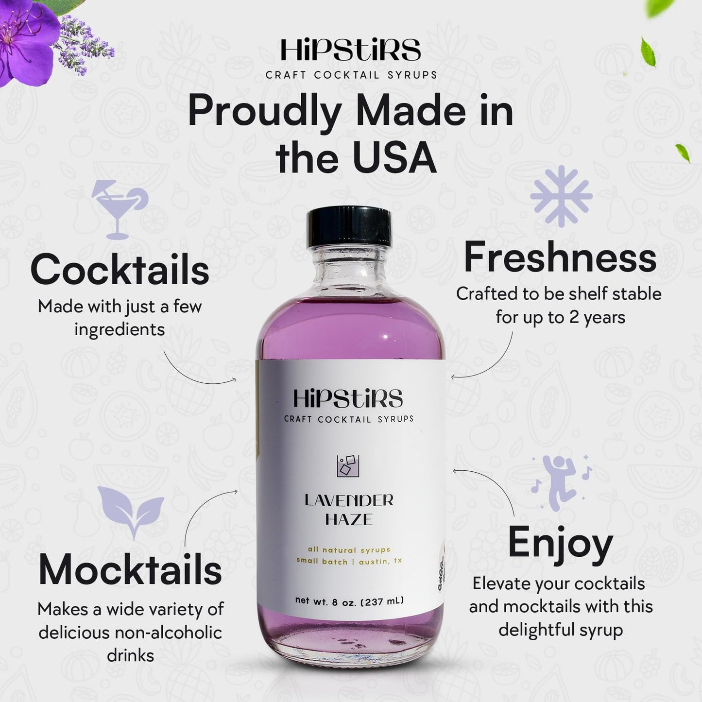 HipStirs Lavender Haze Syrup - Real Ingredients are in our Luxurious Lavender Syrup for Drinks - Using Natural Flavoring to keep your Cocktails Non-GMO, Gluten Free & Vegan (8 oz)