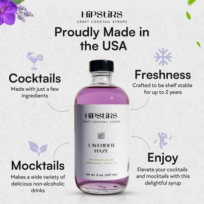 HipStirs Lavender Haze Syrup - Real Ingredients are in our Luxurious Lavender Syrup for Drinks - Using Natural Flavoring to keep your Cocktails Non-GMO, Gluten Free & Vegan (8 oz)
