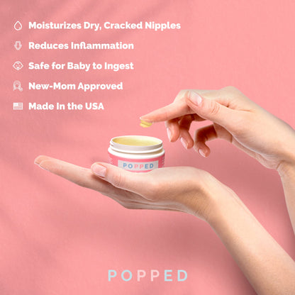 Popped Organic Nipple Butter | Made in the USA | Moisturizing Nipple Cream for Sore, Dry, and Cracked Nipples | Postpartum Essential Balm for Breastfeeding, Nursing (2 fl oz)
