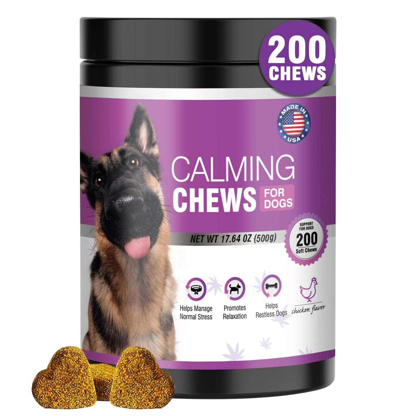 Hemp Calming Chews for Dogs (Chicken Flavor) 200pc Dog Calming Treat and Bites with Hemp Oil - Anxiety and Stress Relief Treats for Dogs Puppy Melatonin Sleep Aid Calm Dog with Noise,Thunder,Barking,Separation,Chewing