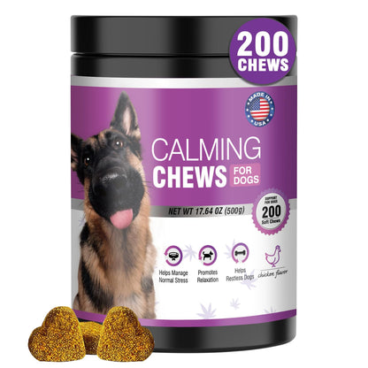 Hemp Calming Chews for Dogs (Chicken Flavor) 200pc Dog Calming Treat and Bites with Hemp Oil - Anxiety and Stress Relief Treats for Dogs Puppy Melatonin Sleep Aid Calm Dog with Noise,Thunder,Barking,Separation,Chewing