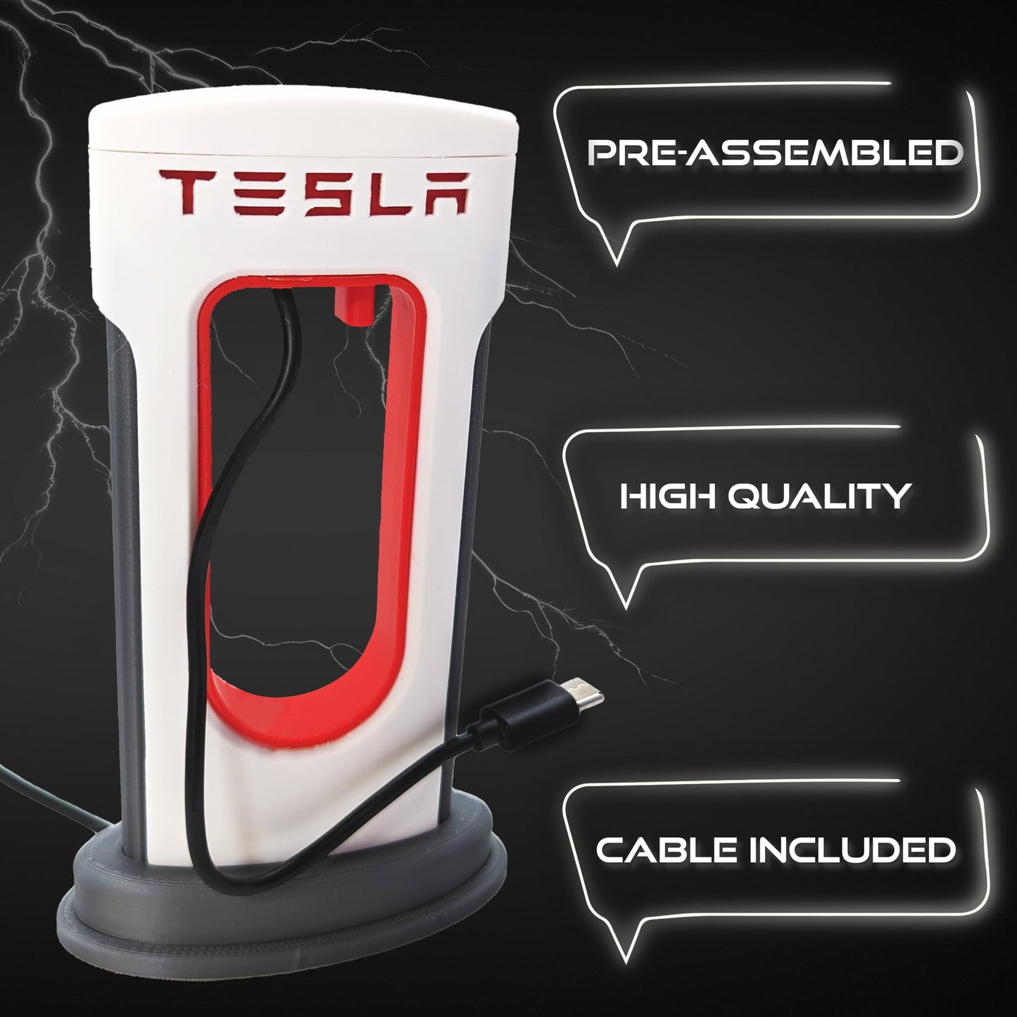 Tesla Supercharger Replica Charging Station Accessories - USB-C Compatible with Android and iPhone - Includes USB-C Cable - Gift - Made in USA