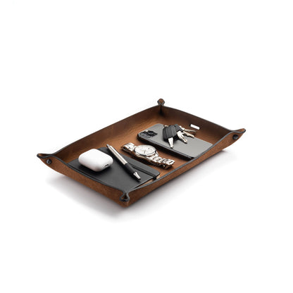 Leather Valet Tray for Men | Made in The USA | EDC Dump Tray for Keys, Phone, Wallet | Catch All Key Tray
