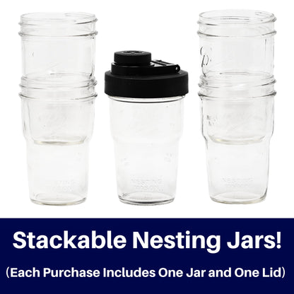 Brewing America Nesting Jar with Drinking Lid as Travel Cup, 1 Pint (16 oz) with Purple Pouring Lid on Wide Mouth Ball Nesting Mason Jar, To Go Drink Cup, 1-Pack