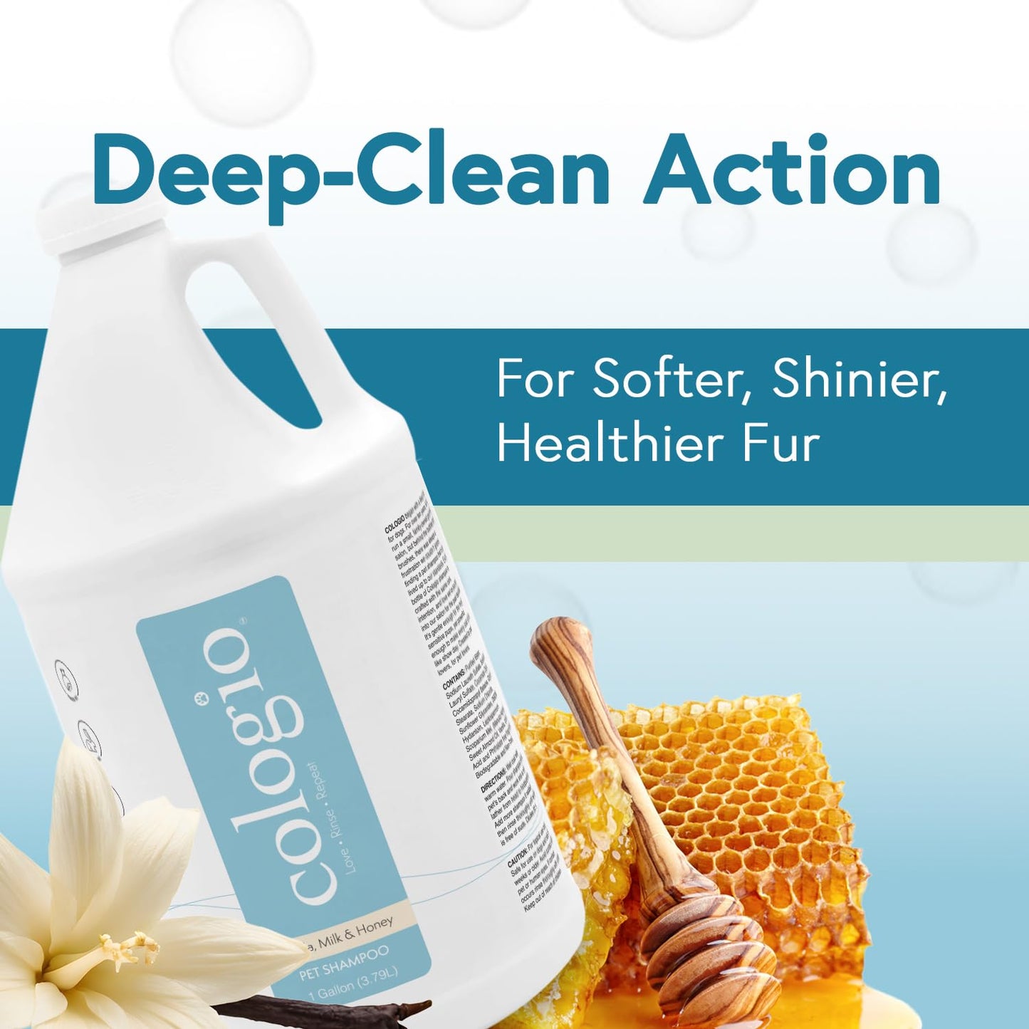 Cologio Dog Shampoo with Manuka Honey – Odor Eliminator & Itch Easing for Dry, Sensitive Skin – Gentle & Moisturizing Groomer-Developed Formula – Paraben-Free, Made in USA - 1 Gallon