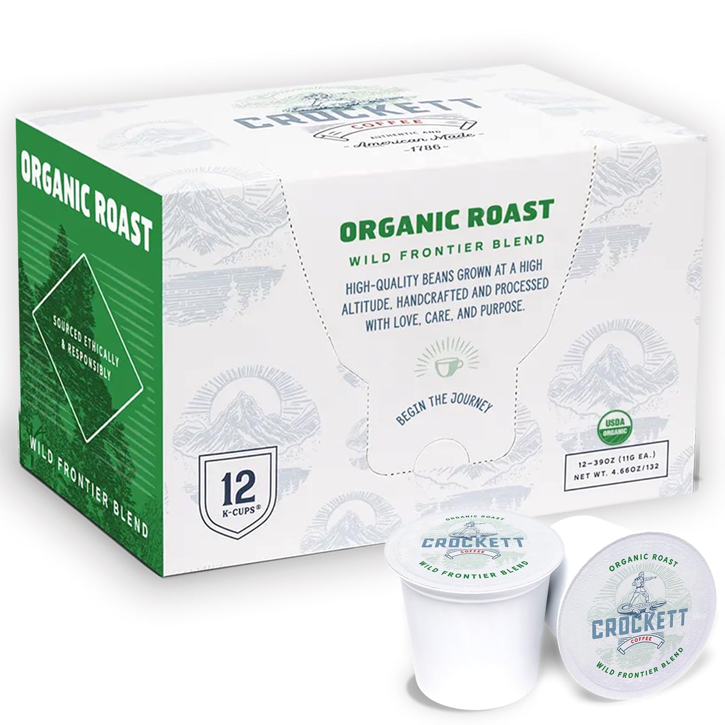 Crockett Organic K Cups Coffee – USDA Organic Medium Roast Coffee Pods with Clean Flavor, Balanced Body & Natural Energy – Single Serve for Smooth Brewing & American-Made Quality