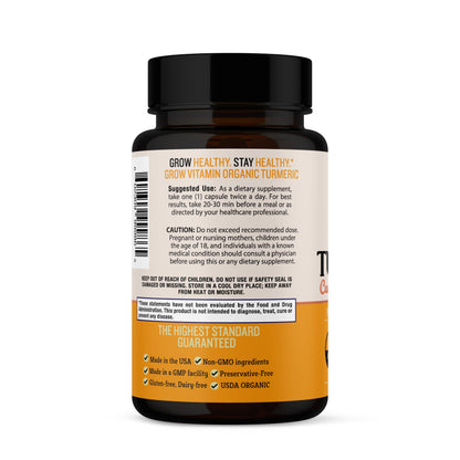 Grow Vitamin Curcumin+ Ultra: Organic High-Potency Blend | Maximum Strength Turmeric Formula with 95% Curcuminoids | USDA Certified | 30-Day Supply