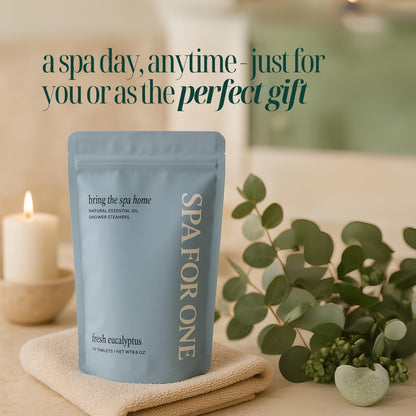 Spa For One Aromatherapy Shower Steamers 10 Pack - Made in USA with Natural Eucalyptus Essential Oils - Gifts for Fathers Day, Birthday Gifts for Women and Men, Stress Relief & Relaxation