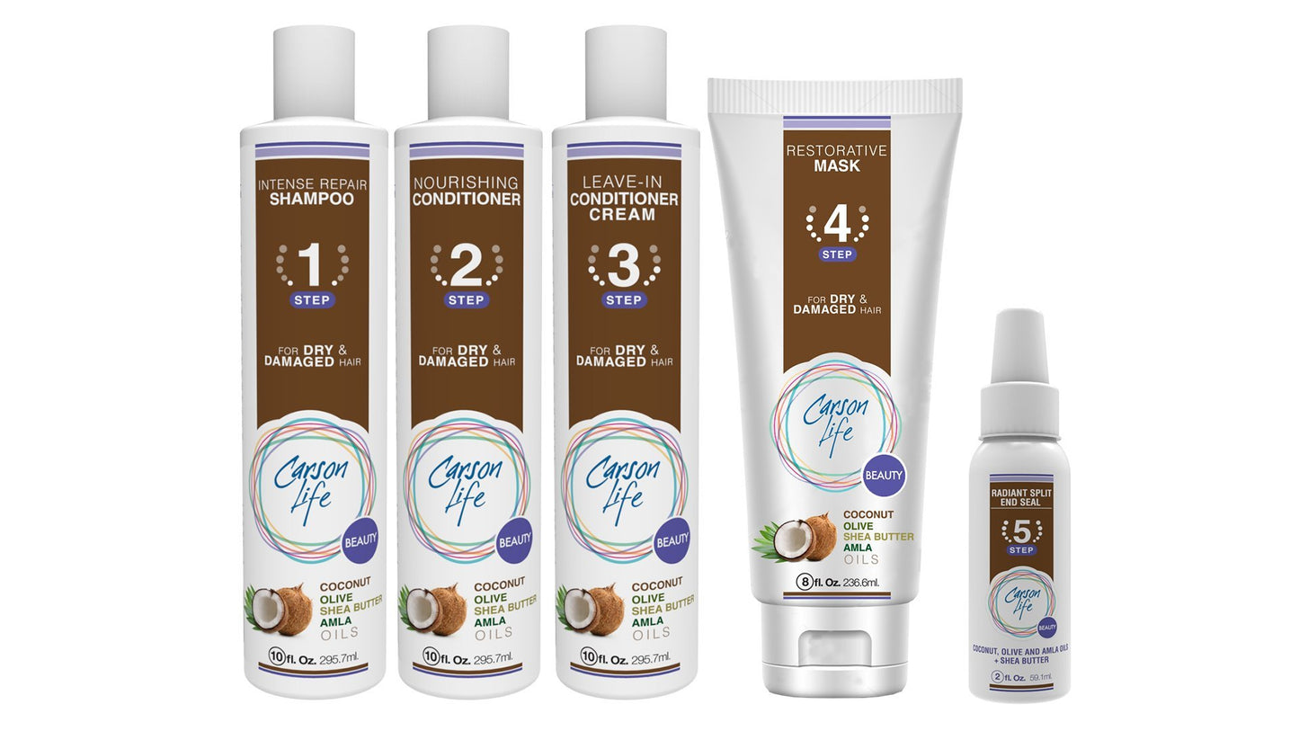 Carson Life Leave In Cream Conditioner - Repair Conditioner for Color Treated Hair - Sulfate and Paraben Free - Made with Coconut, Olive and Amla Oils, Shea Butter For Dry Damaged Hair - Made in USA