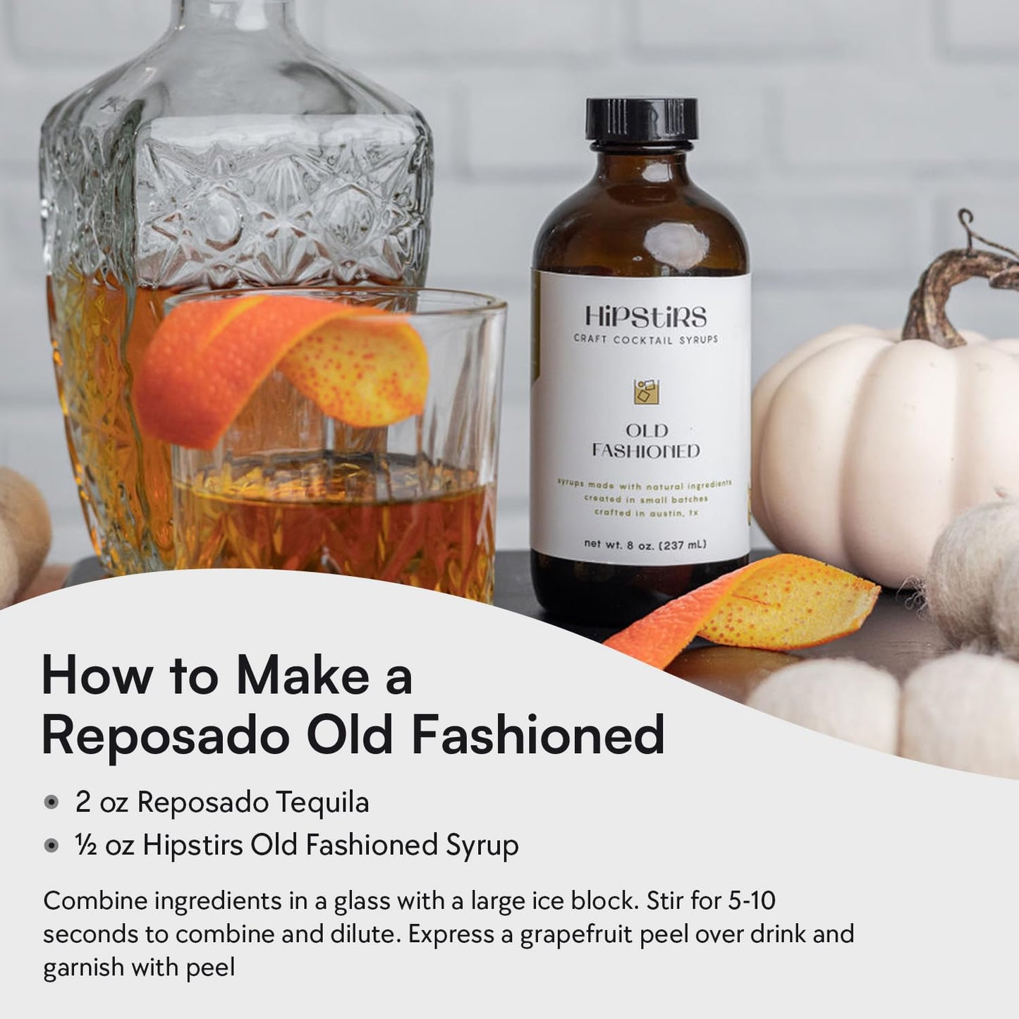 HipStirs Old Fashioned Mix - Our Artisan Old Fashioned Syrup uses Real Blood Orange Bitters for Cocktails to Make it a Rich and Timeless Winter Drink Mixer (8 Fl Oz)