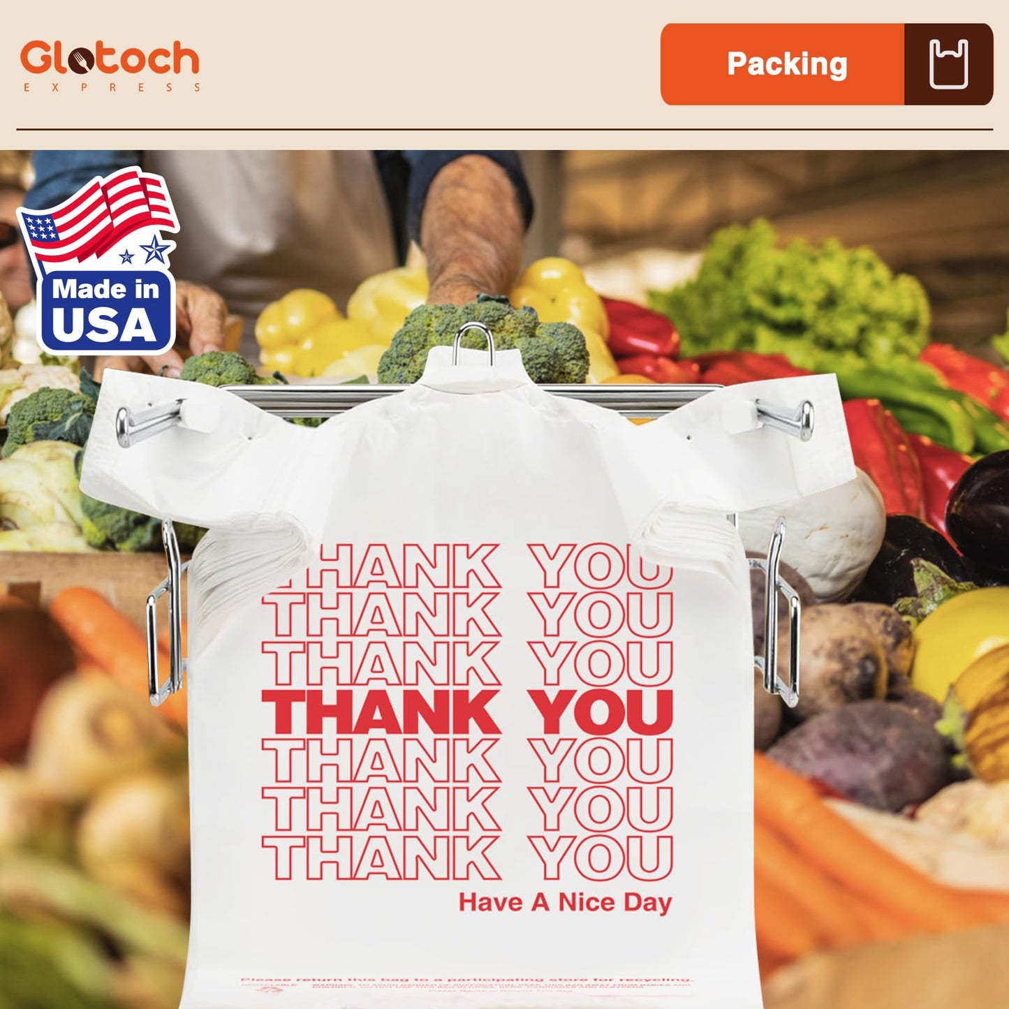 Glotoch Plastic Thank You Bags 1000 Count, 11.5" x 6.5" x 21" White Grocery Bags with Handles for Restaurant, Retail, Grocery Store, Takeout, Convenience Stores, T-shirt Shopping Bag in Bulk