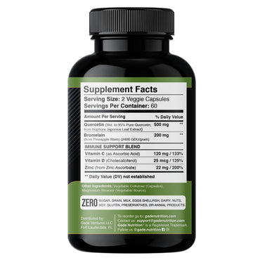 Gade Nutrition Quercetin with Bromelain Vitamin C and Zinc Vitamin D3 | Immune Support Supplement in Capsules | Non-GMO, Gluten-Free, Vegan | Made in The USA | 2 Month Supply