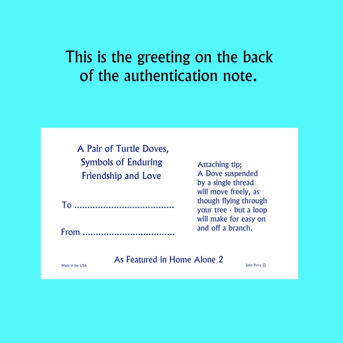 Home Alone 2 Doves Pair Authentic REPLICAS USA Made Direct from John Perry who Created Them for The Movie