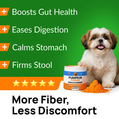 PAWFECTCHEW Pumpkin Powder for Dogs - 8oz Powdered Supplement High Fiber for Dogs Stool Softener - Treat Diarrhea, Constipation, Upset Stomach, Food Sensitivity - Improve Digestion - Made in USA