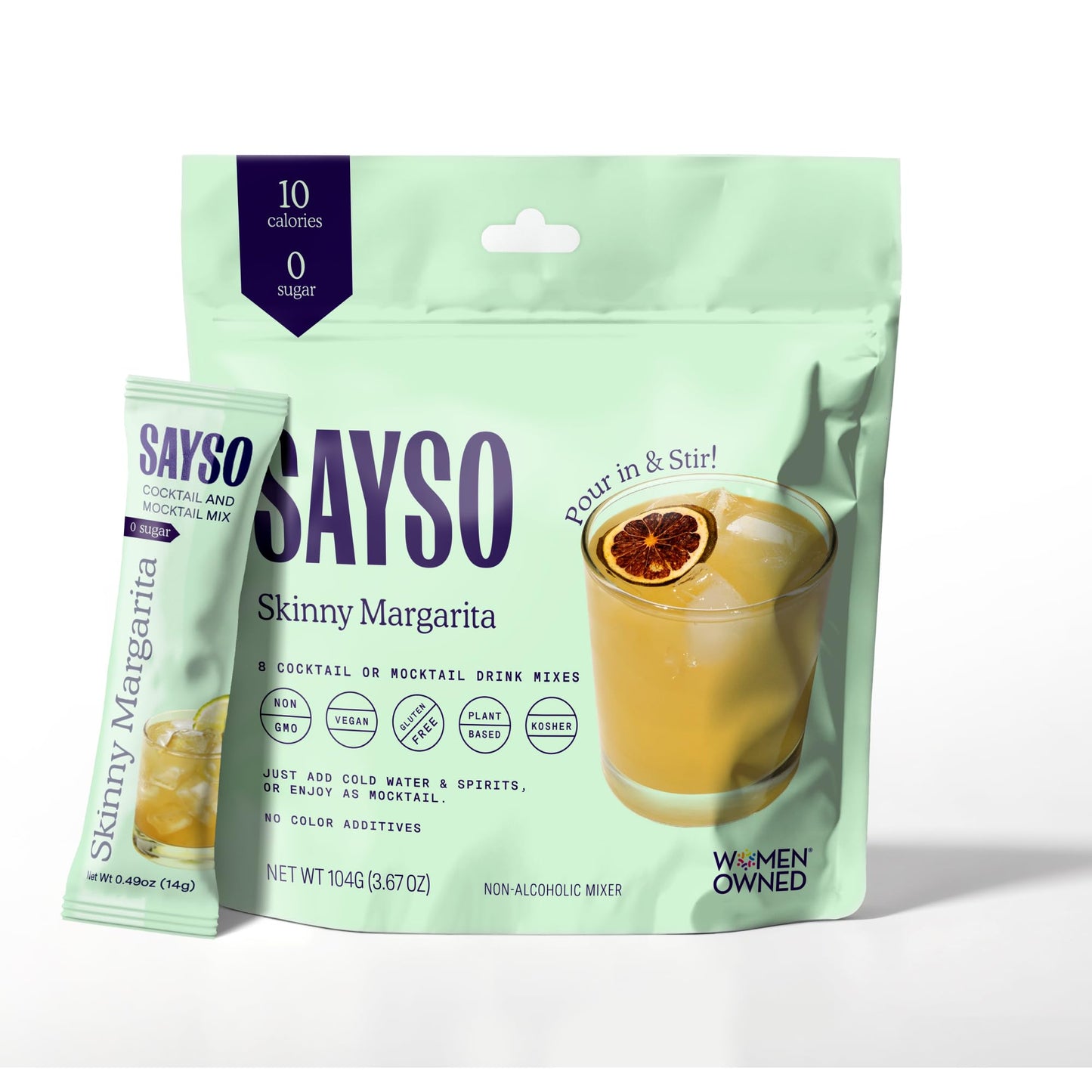 SAYSO Skinny Margarita Cocktail Sticks | Craft Cocktail or Mocktail in 1 Min, Just Add Water + Spirits (0g Sugar, 15 Calories, Vegan, Gluten-Free, Kosher, Non-GMO), 8 Single-Serve Mixers