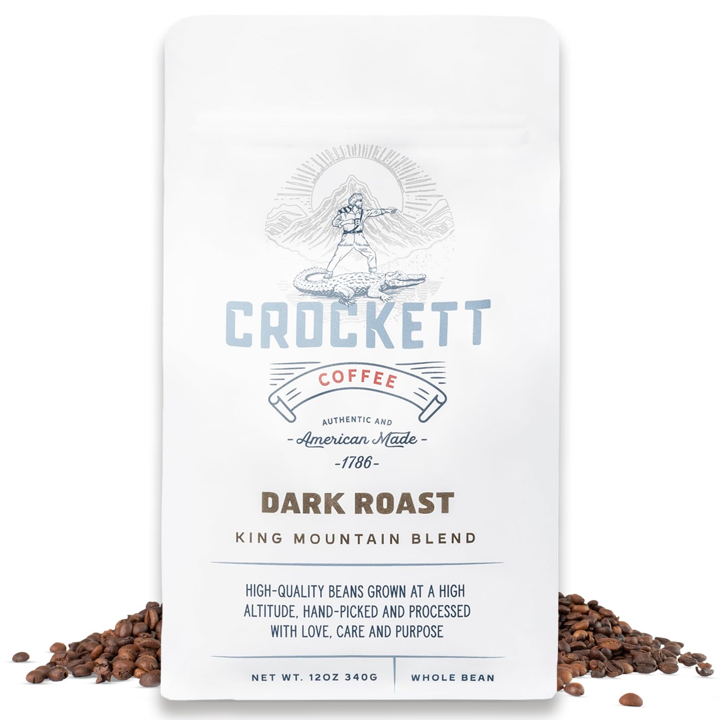 Crockett Whole Bean Coffee – Bold Dark Roast Whole Coffee Beans with Strong Flavor, Full-Bodied Aroma & Smooth Finish – Perfect for Healthy All-Day Energy, Focused Drive & American-Made Grit