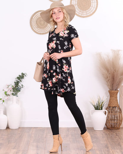 Popana Womens Short Sleeve Summer Tunic Tops to Wear with Leggings Loose Fit Made in USA Floral