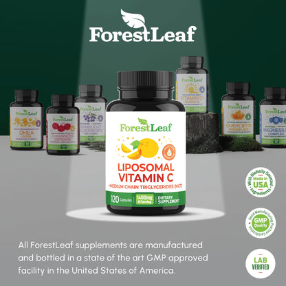 ForestLeaf Liposomal Vitamin C 1000mg Capsules | High Dose Vitamin C Liposomal Supplement w Coconut Oil Fatty Acids | Fast Absorption | Immune Support, Antioxidant, Collagen Production | 120 Vegan Cap