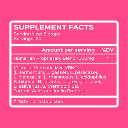 Probonix Humarian Liquid Probiotics for Women - 12-Strain Probiotic Drops to Fortify Women’s Gut Health, Vaginal Health, Immunity and Overall Wellness - 30-Day Supply - Delicious Grape Flavor
