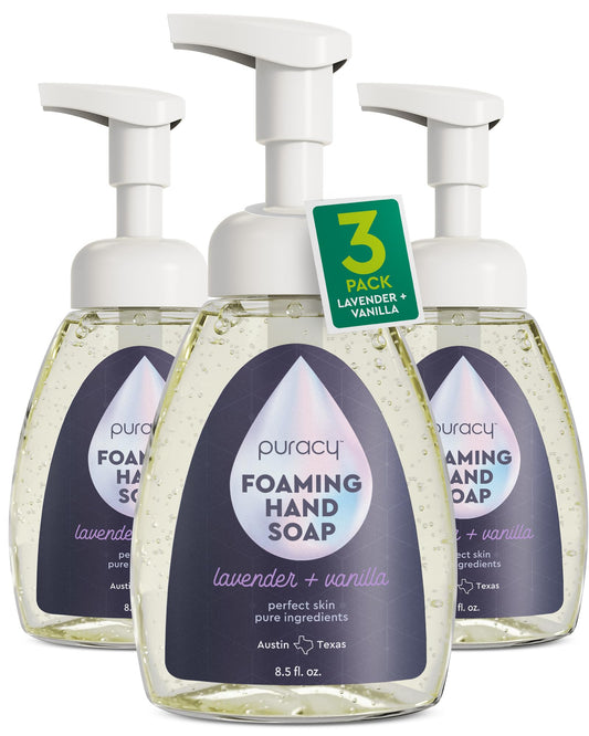 Puracy Foaming Hand Soap - Plant-Powered Natural Hand Soap As Seen on TikTok, Non-Toxic, Sulfate-Free Liquid Soap, Moisturizing Foam Handwash Liquid (Lavender & Vanilla, 12 fl oz, 3-Pack)