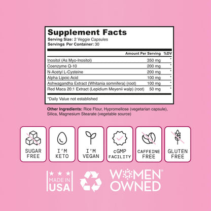 SELF NUTRITION Fertility Support for Women | Conception for Her, Coenzyme Q10, Ashwagandha, Myo-Inositol & More| Support Cycle Regularity & Ovulation| Vegan, Non-GMO, USA Made-60 Capsules