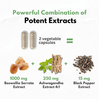 Boswellia Extract and Organic Ashwagandha Capsules 2000 mg - Strong Natural Support Pills 3 Month Supply - Consentrated Boswellia Serrata 65% Boswellic Acid with Ashwagandha Powder Supplement