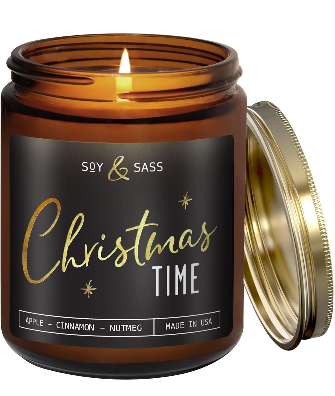 Christmas Candles Scented – ‘Christmas Time’ Soy Christmas Candle, w/Apple, Cinnamon, Clove - Infused with Essential Oils I Holiday Candles I 9oz, 50Hr, Made in USA