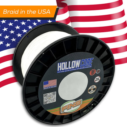 FINS Hollow Core Braided Fishing Line - USA Made, Spliceable Braid for Bluewater Angling, Superior Knotless Leader Transition - 16-Strand for Increased Reel Capacity - White - 130 lb - 100 Yds