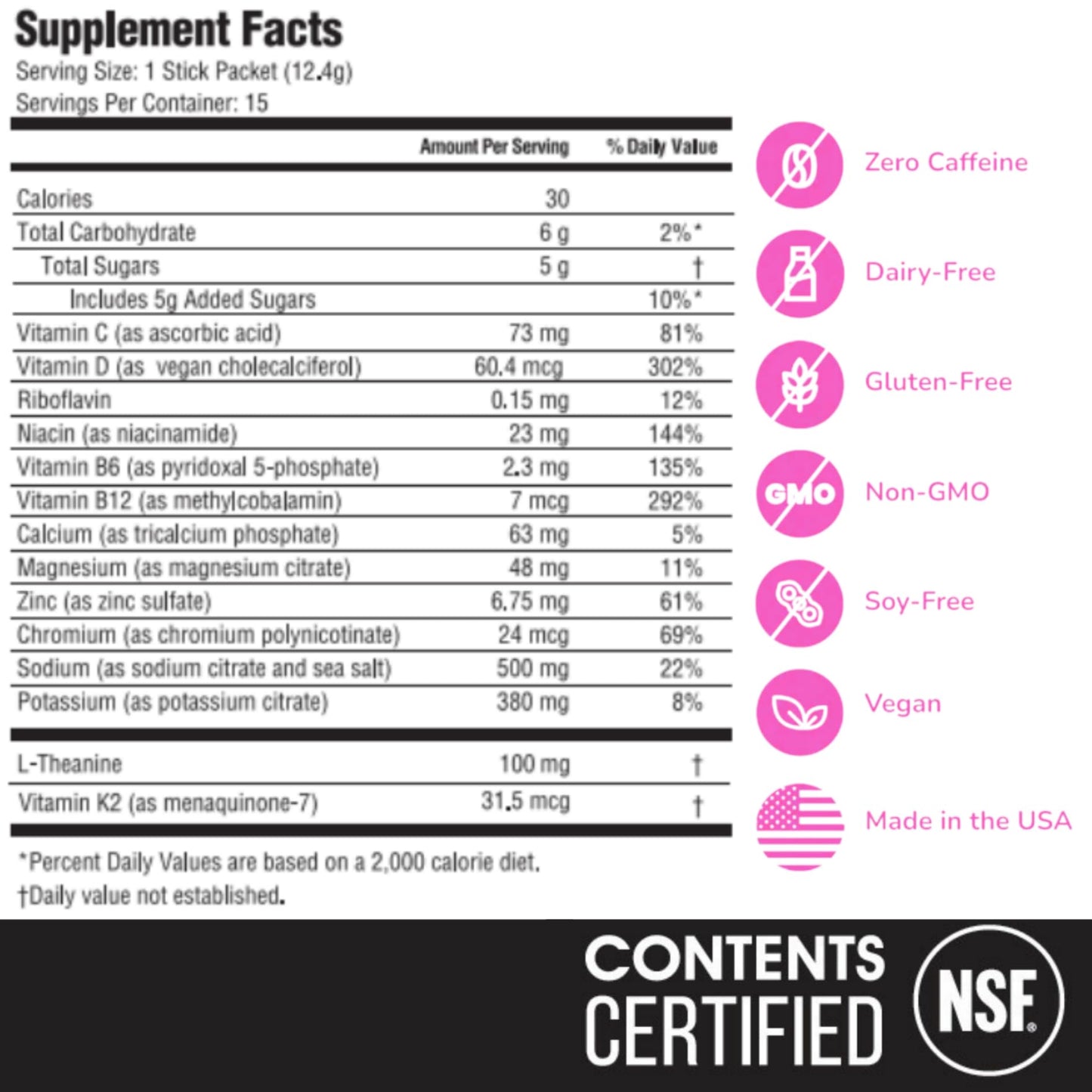 Hyburst Electrolyte & Vitamin Supplement Powder, Drink Mix with B12, L-Theanine, D3, K2, Zinc, Magnesium, Potassium, Supports Calm Focus & Energy, Raspberry Lemonade, 15 Pack