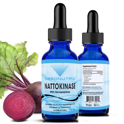 Absonutrix Nattokinase with Serrapeptase Supplement Liquid Drops - A, 390 mg, 4 FL OZ Liquid, 302 Servings, Made in USA, Beet Root Extract, Gluten-Free, Non-GMO, GMP Certified