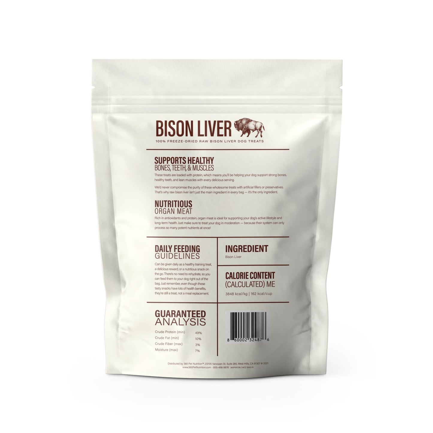 360 Pet Nutrition Freeze-Dried Raw Bison Liver Dog or Cat Treats/Bites, 1-Ingredient, High Protein, No Grain, Made in USA, All-Natural, 4 oz (Bison Liver), Healthy, Training Snacks, Premium Quality.