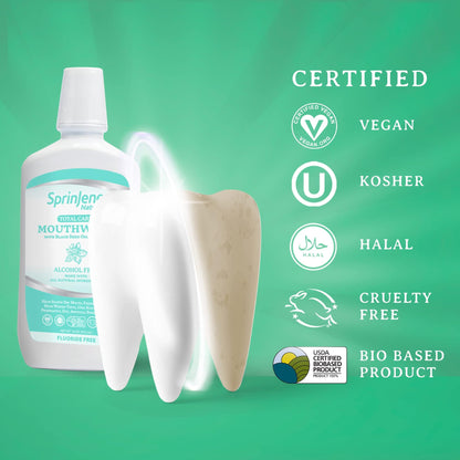 SprinJene Alcohol Free Mouthwash with Xylitol – Fluoride Free Natural Mouthwash for Dry Mouth, Whitening & Fresh Breath – Patented Black Seed Oil & Zinc Formula – Vegan & Made in The USA (2 Pack)