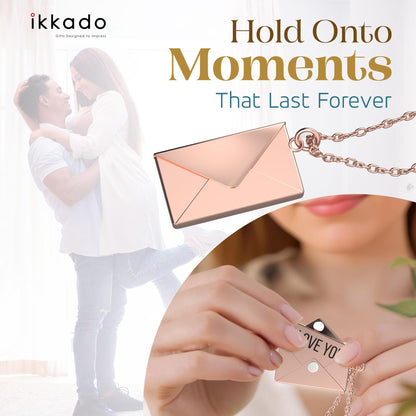 ikkado Custom Envelope Necklace with Love Letter Pendant – Personalised Locket Jewellery for Women – Gift for Birthday, Mother’s Day, Valentine’s, Christmas (Rose Gold) Locally Made (USA)