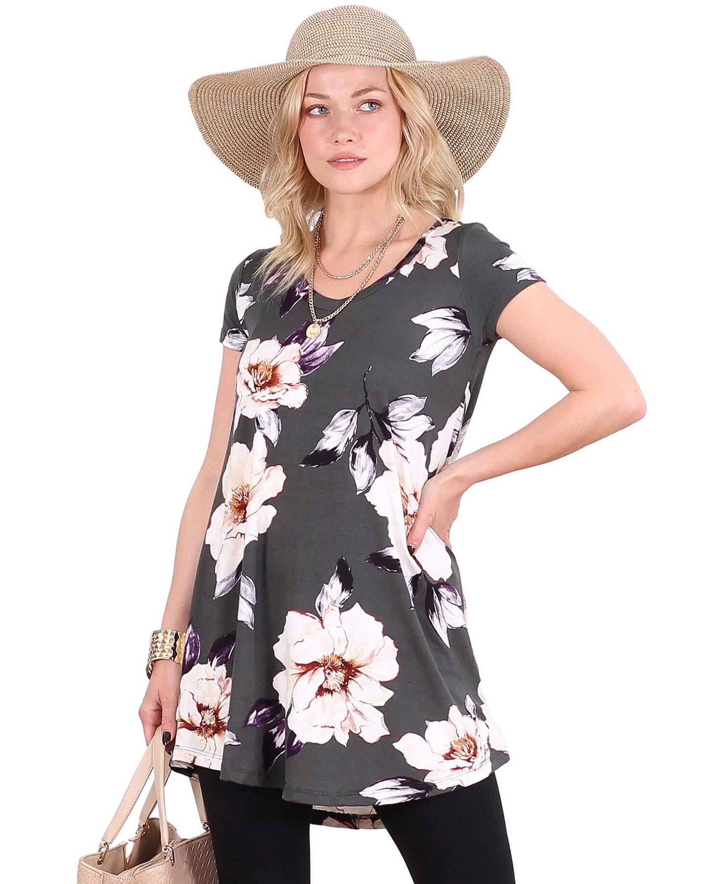 Popana Womens Short Sleeve Summer Tunic Tops to Wear with Leggings Loose Fit Made in USA