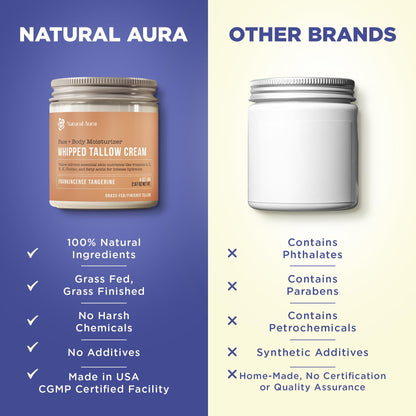 Whipped Beef Tallow for Skin - Face + Body Moisturizer, 100% Grass Fed Grass Finished Tallow and Honey Balm for Sensitive Skin - Natural Lotion - Free of Harsh Chemicals - 4oz, (Citrus Frankincense)