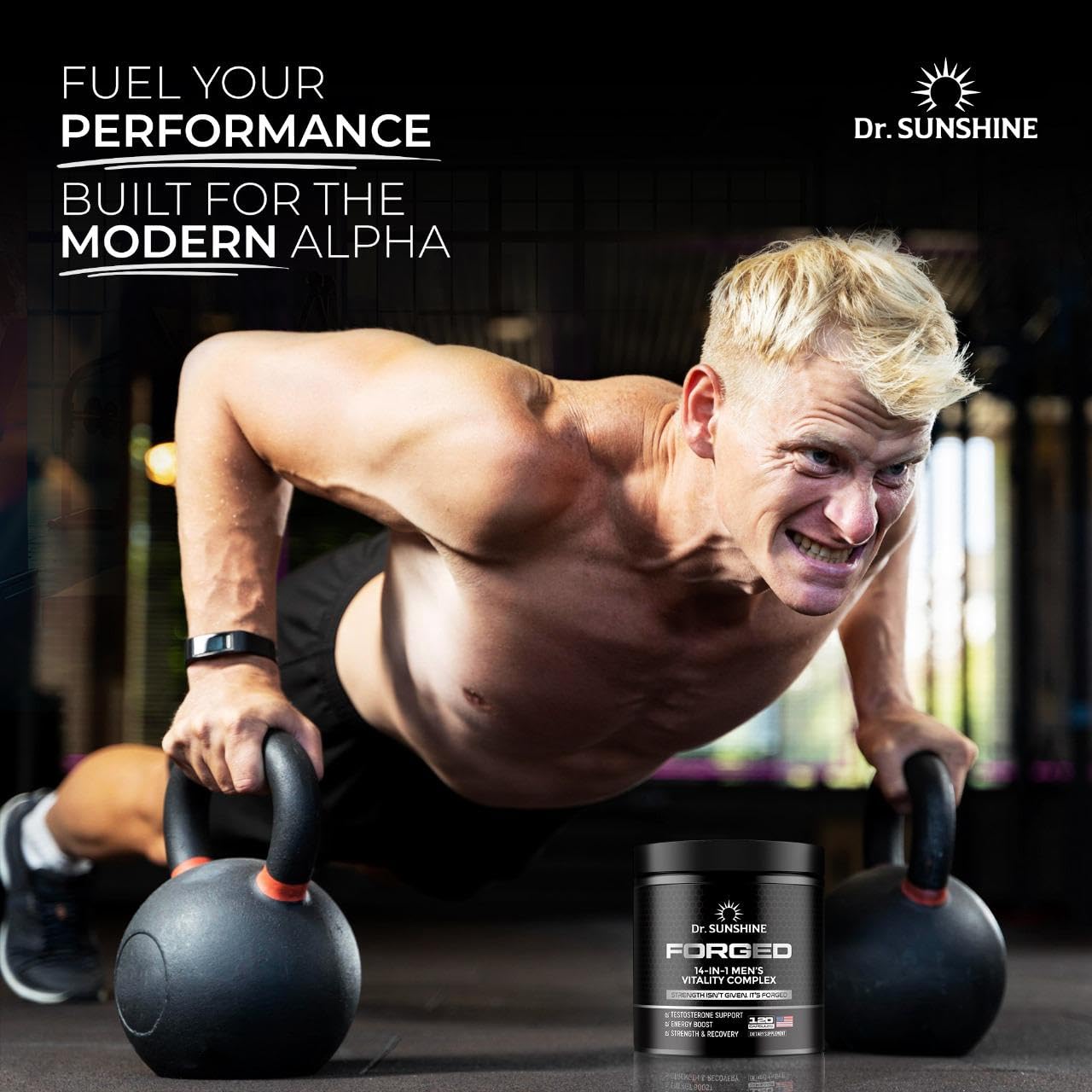 DR. SUNSHINE Forged 14 in 1 Shilajit for Men, Natural Energy, Men's Vitality Complex, Strength & Endurance Support with Fenugreek, Ashwagandha, Tongkat Ali, & More - 2 Month (120 Capsules)