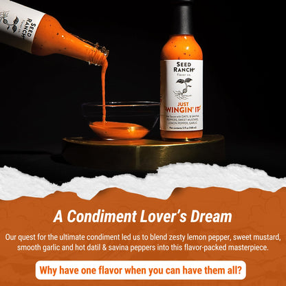 Seed Ranch Just Wingin' It Hot Sauce, 5 fl oz., Medium Heat, Datil and Savanna Peppers, Small-Batch Organic Gourmet Sauces, Vegan, Non-GMO, Gluten-Free, As Seen on Hot Ones S27