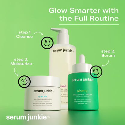 serum junkie PLUMP Hyaluronic Acid Serum with 5D Hyaluronic Complex, Ectoin, Plant Ceramides, Vitamins B5 & E, Deep Hydration, Strengthens Skin Barrier, Fragrance-Free, 1 fl oz