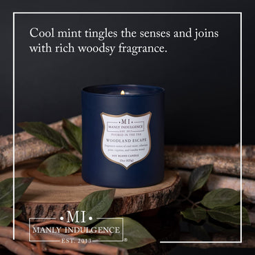 Manly Indulgence Woodland Escape Scented Candles for Men, 15 oz Wooden Wick, Fathers Day Candle, 60H Burn, Candles for Home Scented - Made in The USA