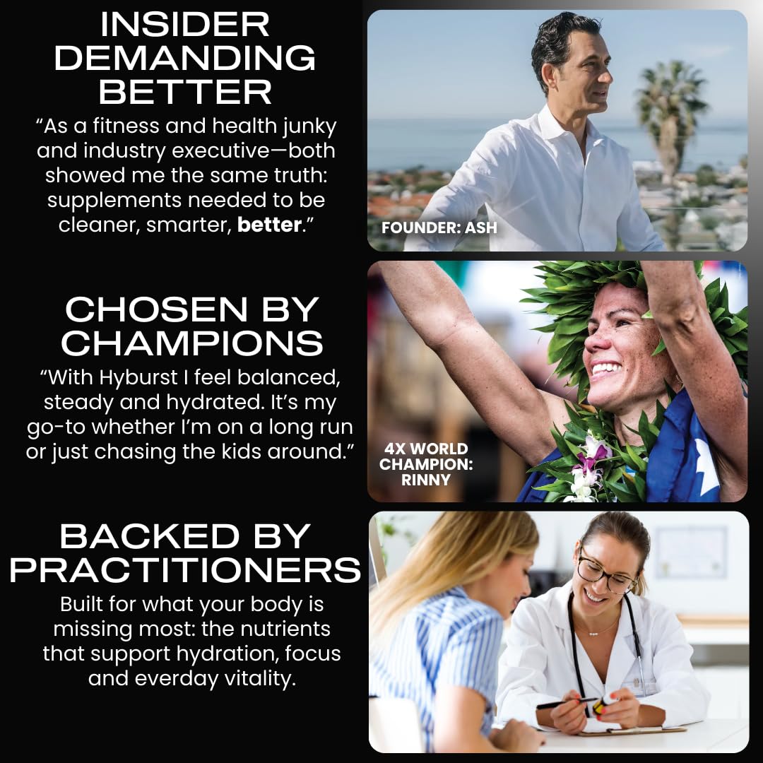 Hyburst Electrolyte & Vitamin Supplement Powder, Drink Mix with B12, L-Theanine, D3, K2, Zinc, Magnesium, Potassium, Supports Calm Focus & Energy, Tropical Variety Pack, 15 Pack