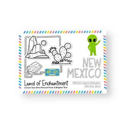 A Brighter Year Color Your Own Postcard - New Mexico State - 5"x 7", Premium Quality, Sturdy Cardstock, Sized for Mailing, Illustrations - Stress & Anxiety Relief