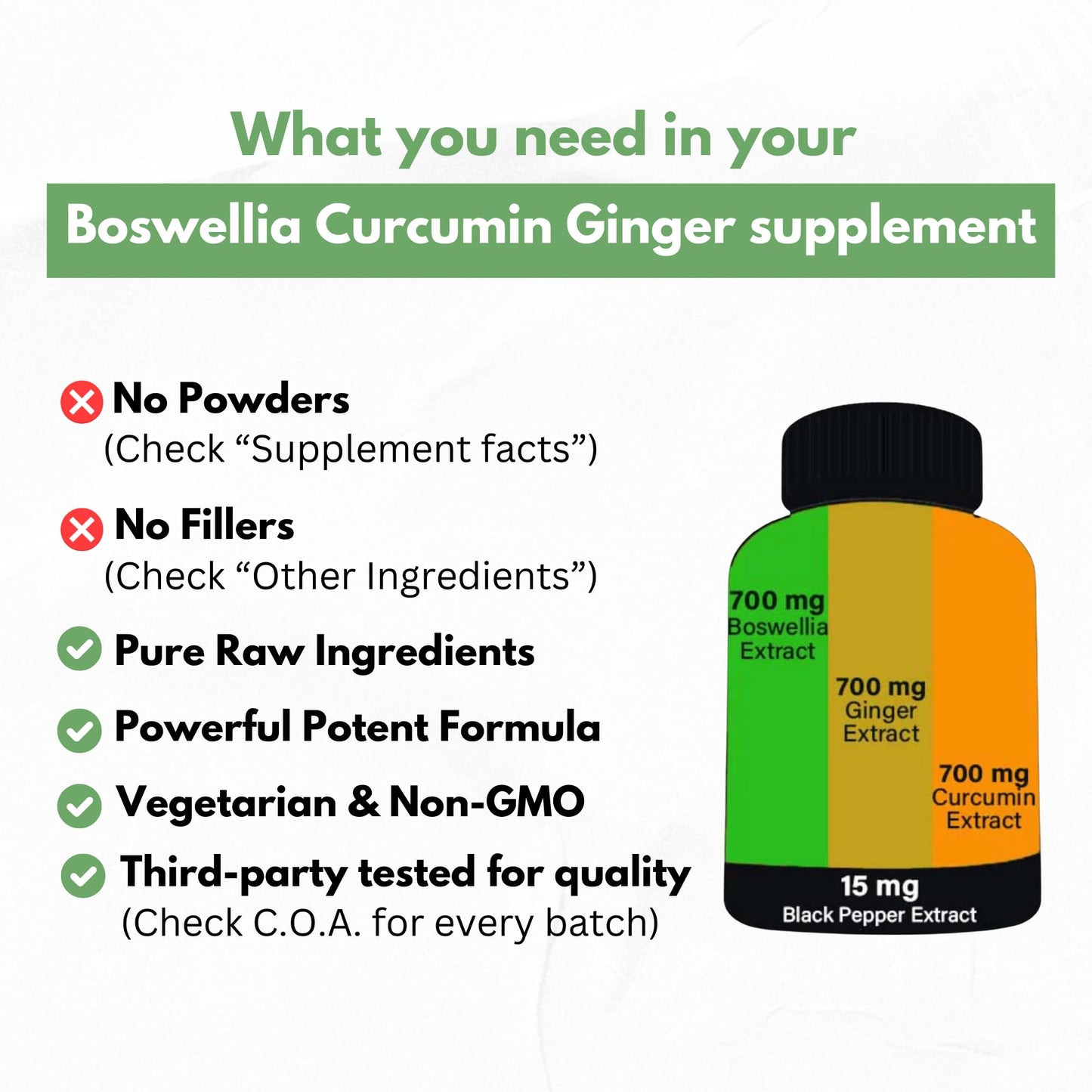 Boswellia Curcumin Ginger Extracts Supplement – Strong 95% Curcuminoids Natural Support Pills for Mobility & Flexibility – Extra Strength Boswelia with Turmeric Curcumin Organic Ginger Supplement