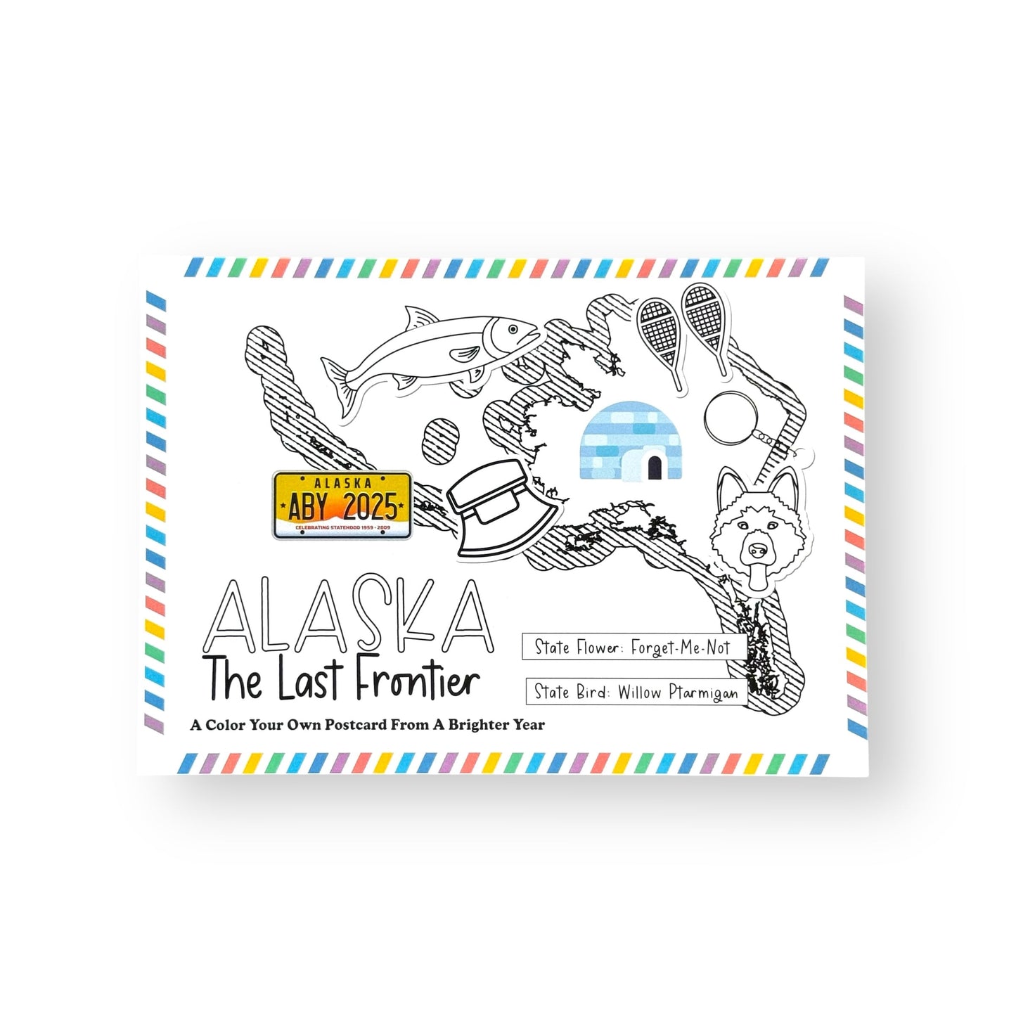 A Brighter Year Color Your Own Postcard - Alaska State - 5"x 7", Premium Quality, Sturdy Cardstock, Sized for Mailing, Illustrations - Stress & Anxiety Relief