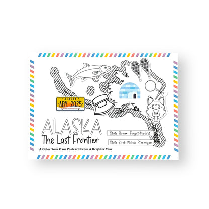 A Brighter Year Color Your Own Postcard - Alaska State - 5"x 7", Premium Quality, Sturdy Cardstock, Sized for Mailing, Illustrations - Stress & Anxiety Relief