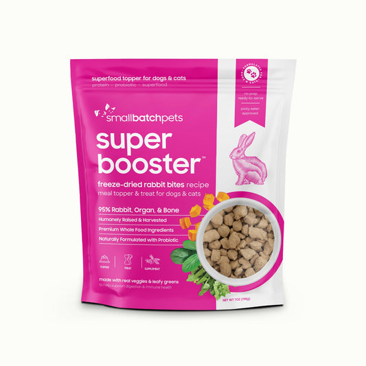 Smallbatch Freeze Dried Dog Treats, Superfood Food Topper Rabbit Bites for Dogs & Cats, Probiotics, Organic Ingredients, High Protein, Grain Free Healthy Treat & Food Topper, Made in the USA, 7 oz Bag