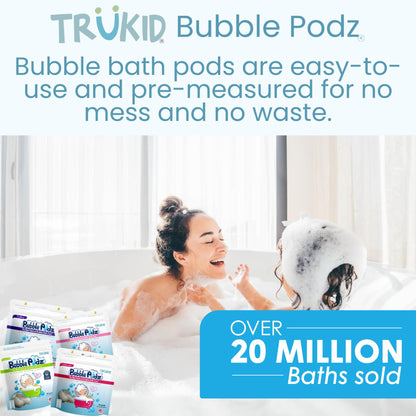 TruKid Bubble Podz Bubble Bath for Kids, Toddlers, & Babies, Tear Free Gentle & Refreshing Bath Bomb for Sensitive Skin with Natural Moisturizers, Non-Toxic, pH Balanced, Lavender Scent (24 Podz)
