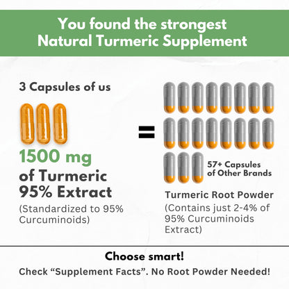 Turmeric Curcumin Extract 1500mg – Full Dose of 95% Curcuminoids with Black Pepper Ginger & Cinnamon – High Absorption Turmeric Supplement – Non-GMO Natural Capsules